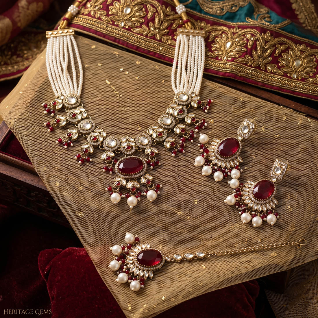 Maroon Color Choker Kundan Necklace Set Stone Work