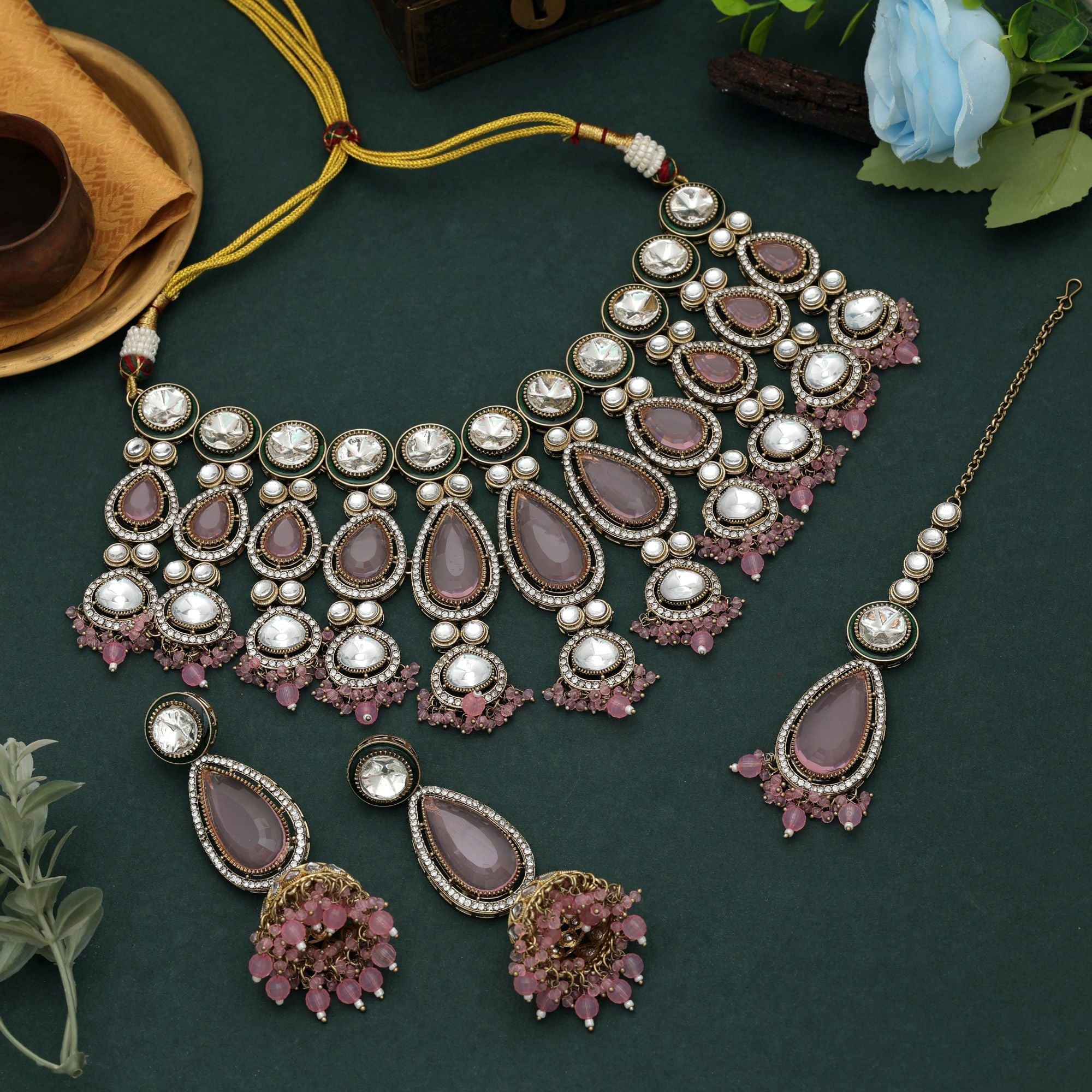 Light Pink Color Kundan Necklace Set Bridal Appeal