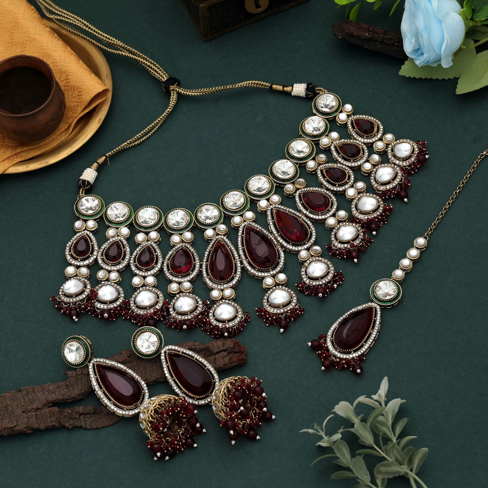 Maroon Color Kundan Necklace Set Bridal Design