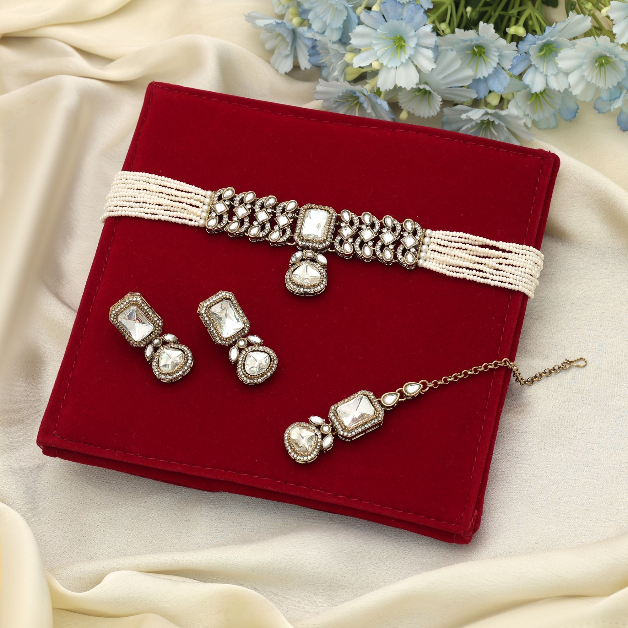 White Color Choker Kundan Necklace Set Bridal Jewelry Design