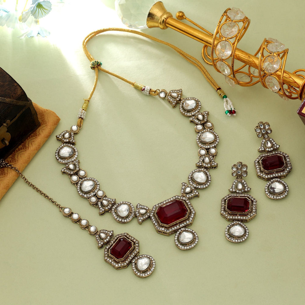 Red Color Kundan Necklace Set Royal Bridal Jewelry