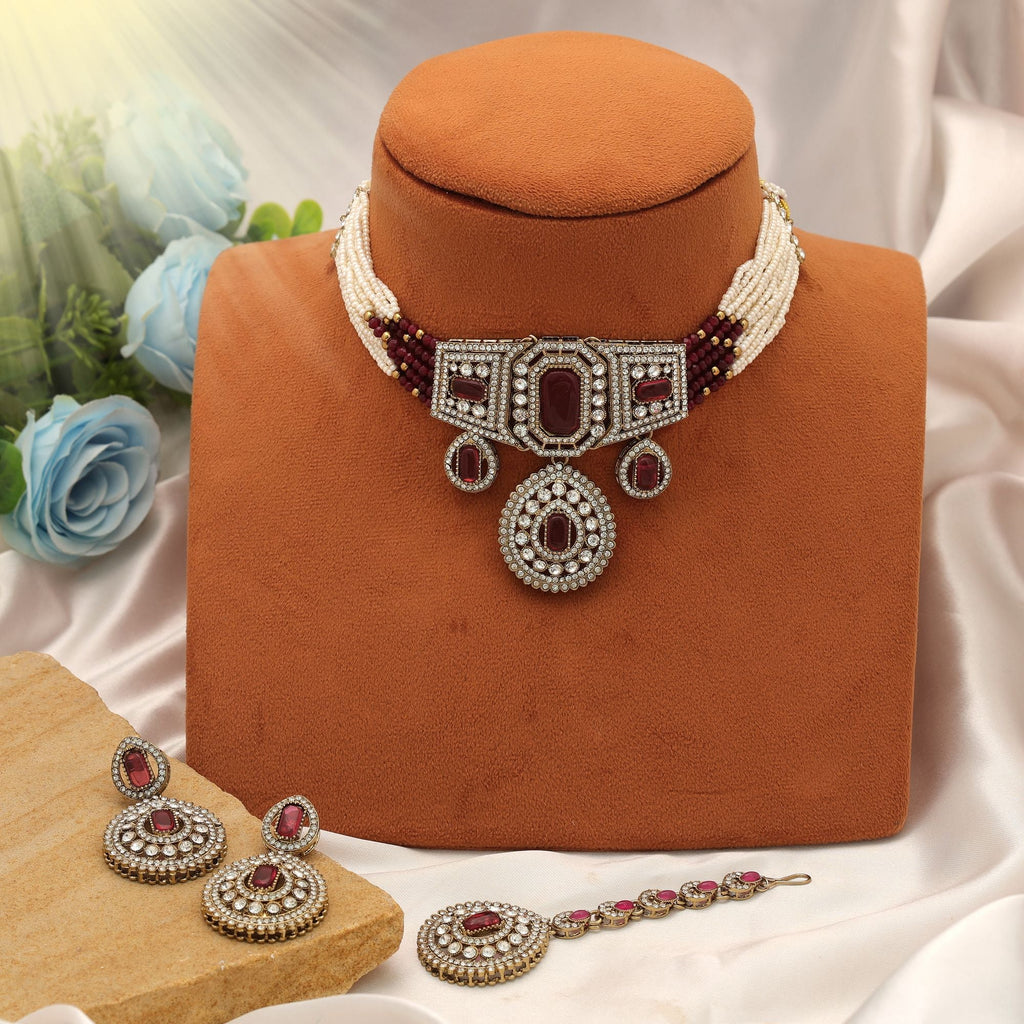 Rani Color Choker Kundan Necklace Set