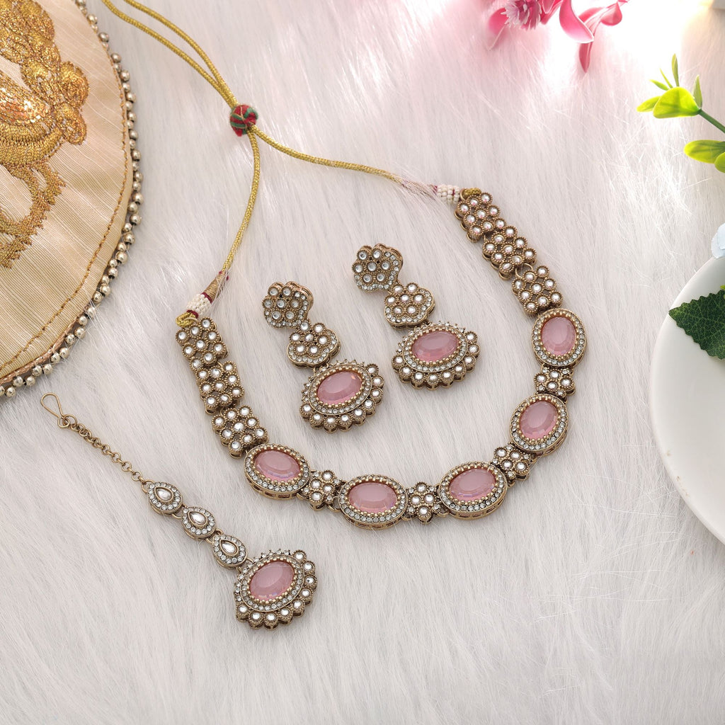 Light Pink Color Kundan Necklace Set