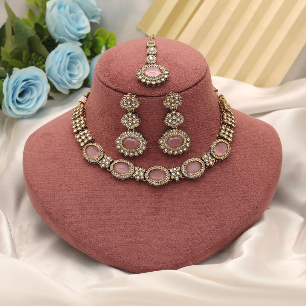 Light Pink Color Kundan Necklace Set