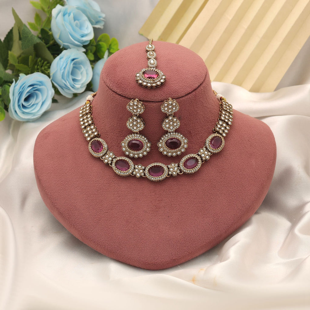 Rani Color Kundan Necklace Set