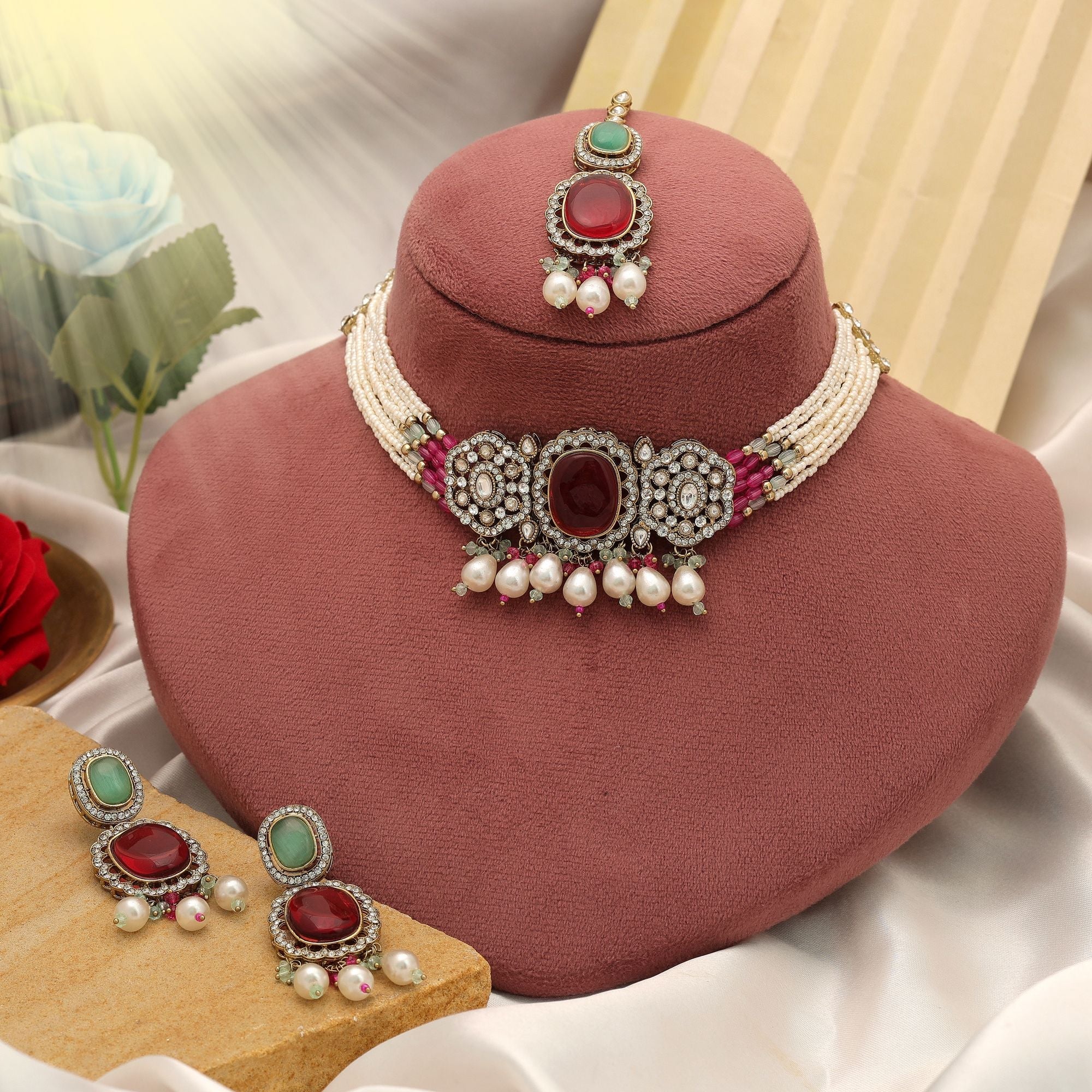 Multi Color Choker Kundan Necklace Set