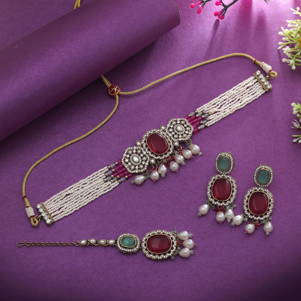 Multi Color Choker Kundan Necklace Set