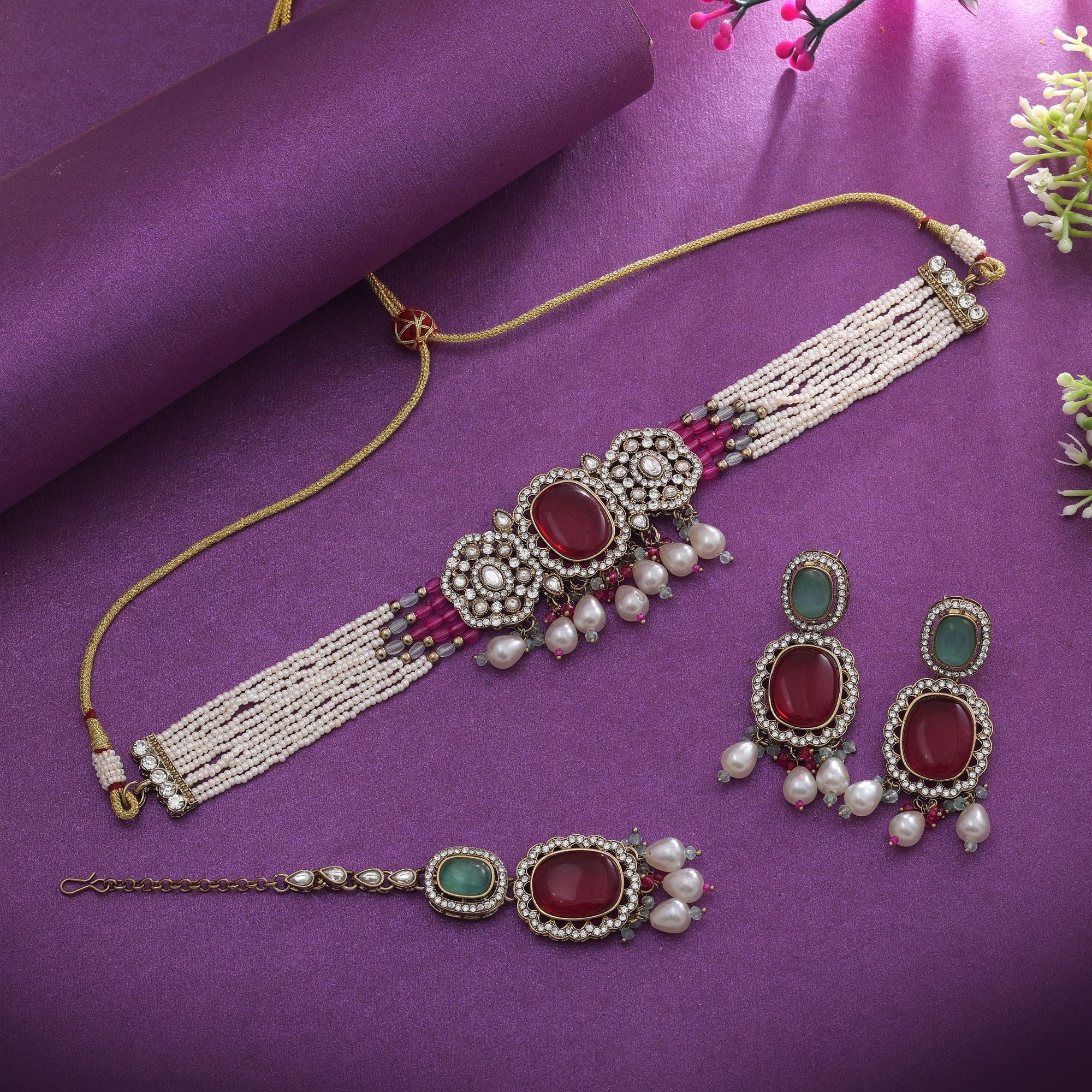 Multi Color Choker Kundan Necklace Set