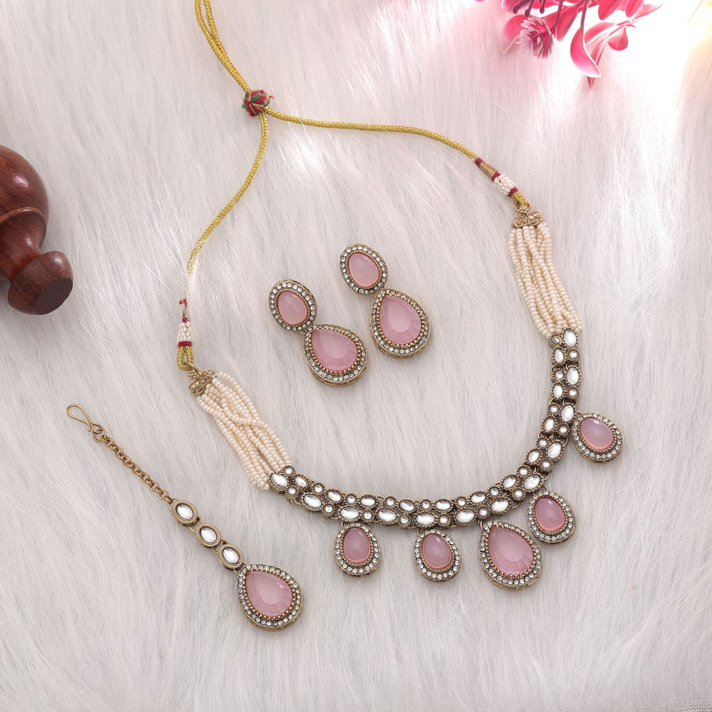 Light Pink Color Kundan Necklace Set