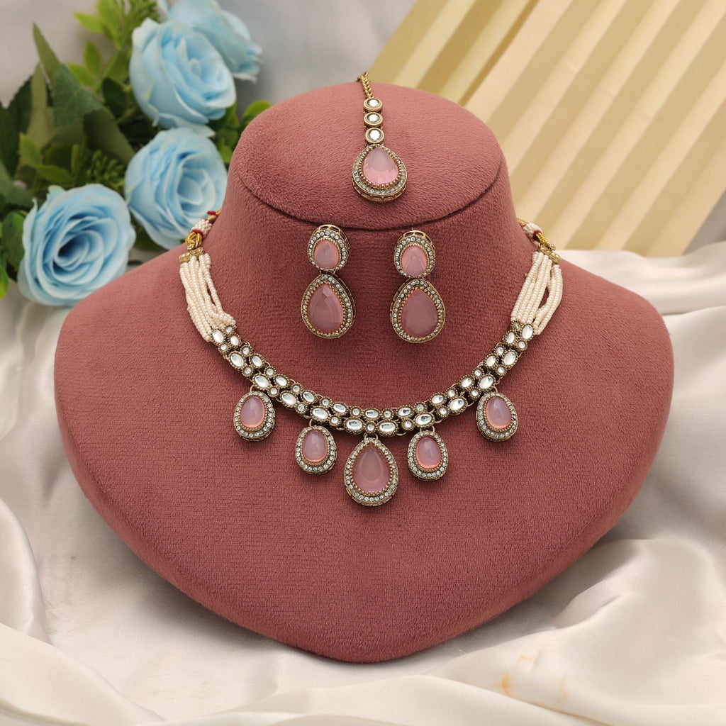 Light Pink Color Kundan Necklace Set