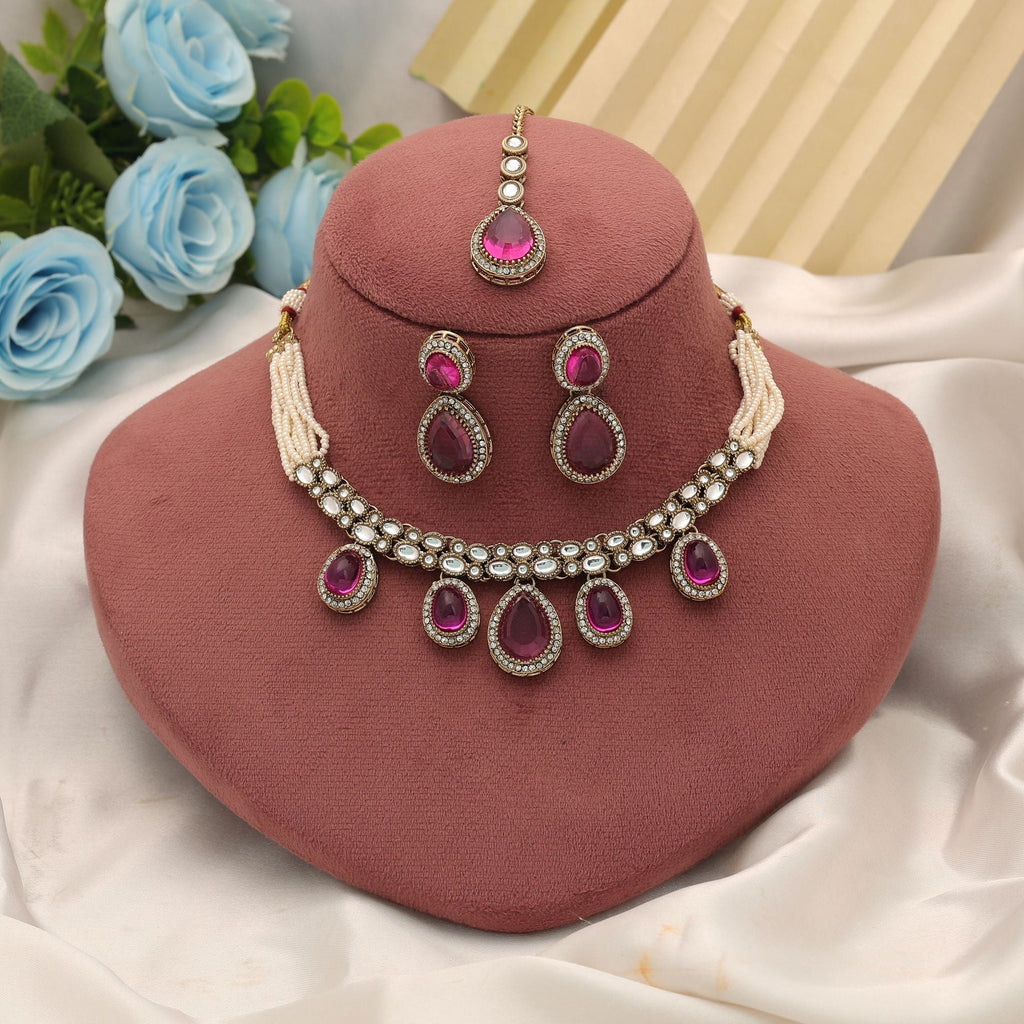 Rani Color Kundan Necklace Set