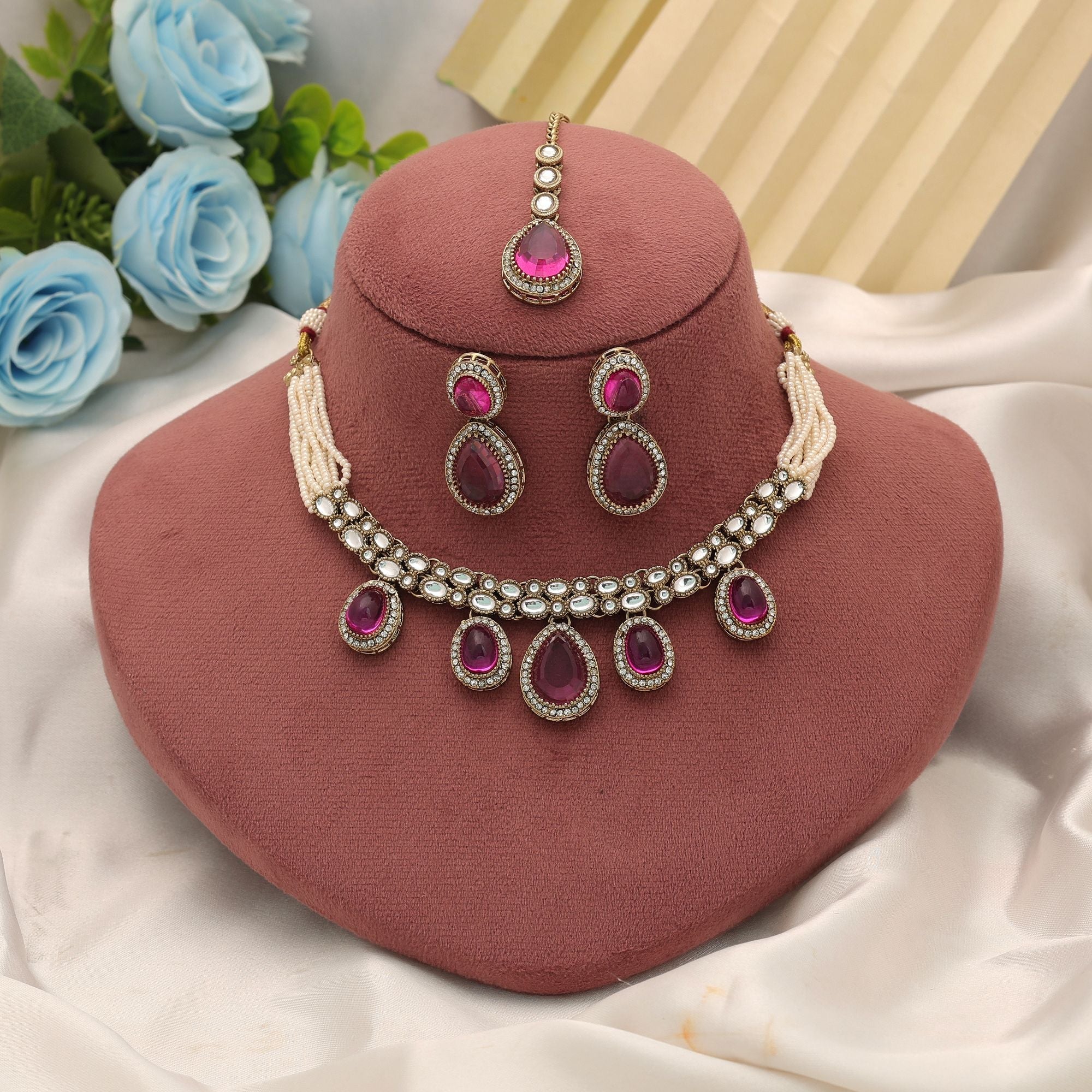 Rani Color Kundan Necklace Set