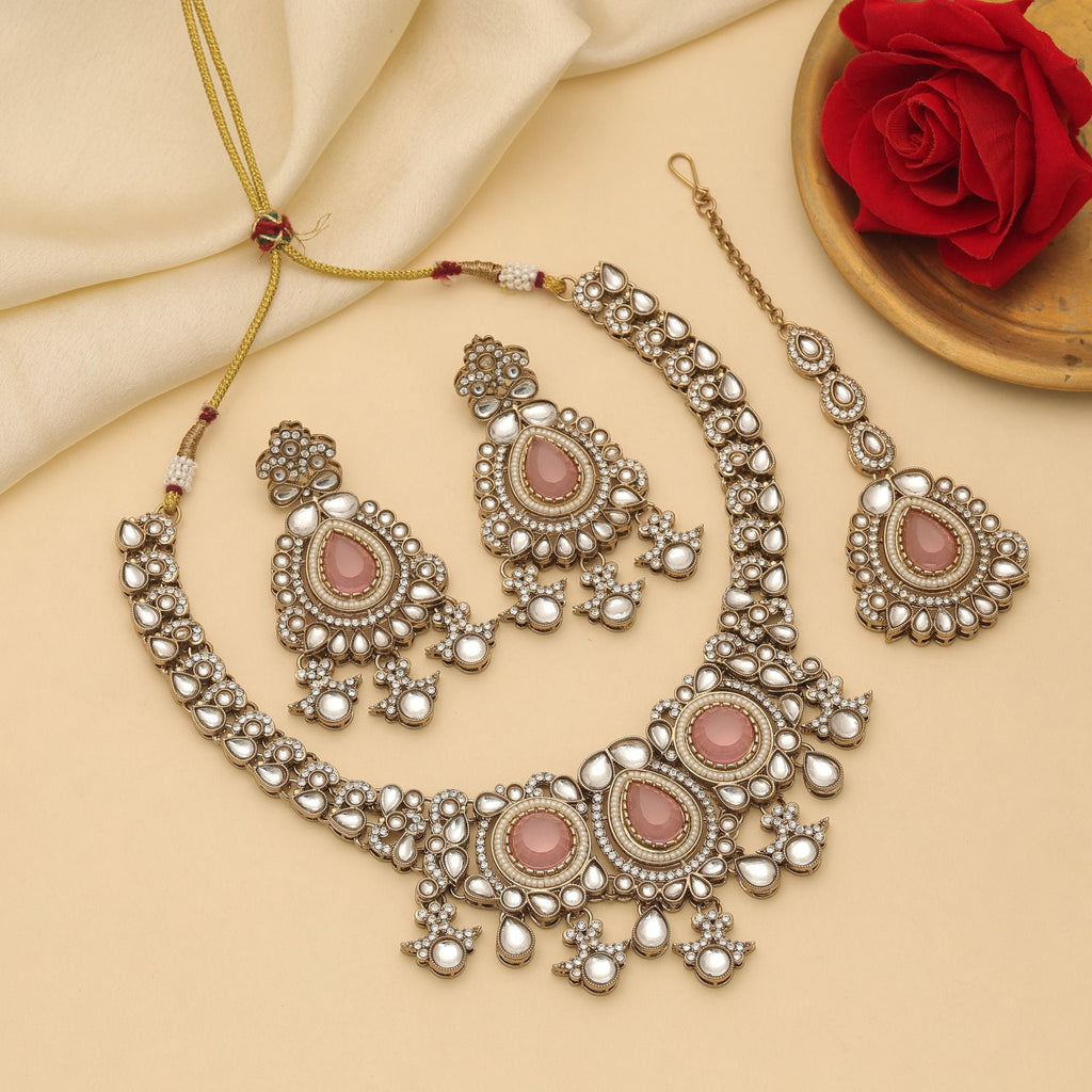 Light Pink Color Kundan Necklace Set