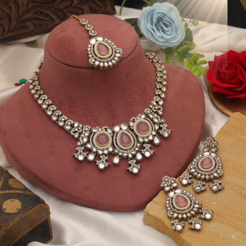 Light Pink Color Kundan Necklace Set