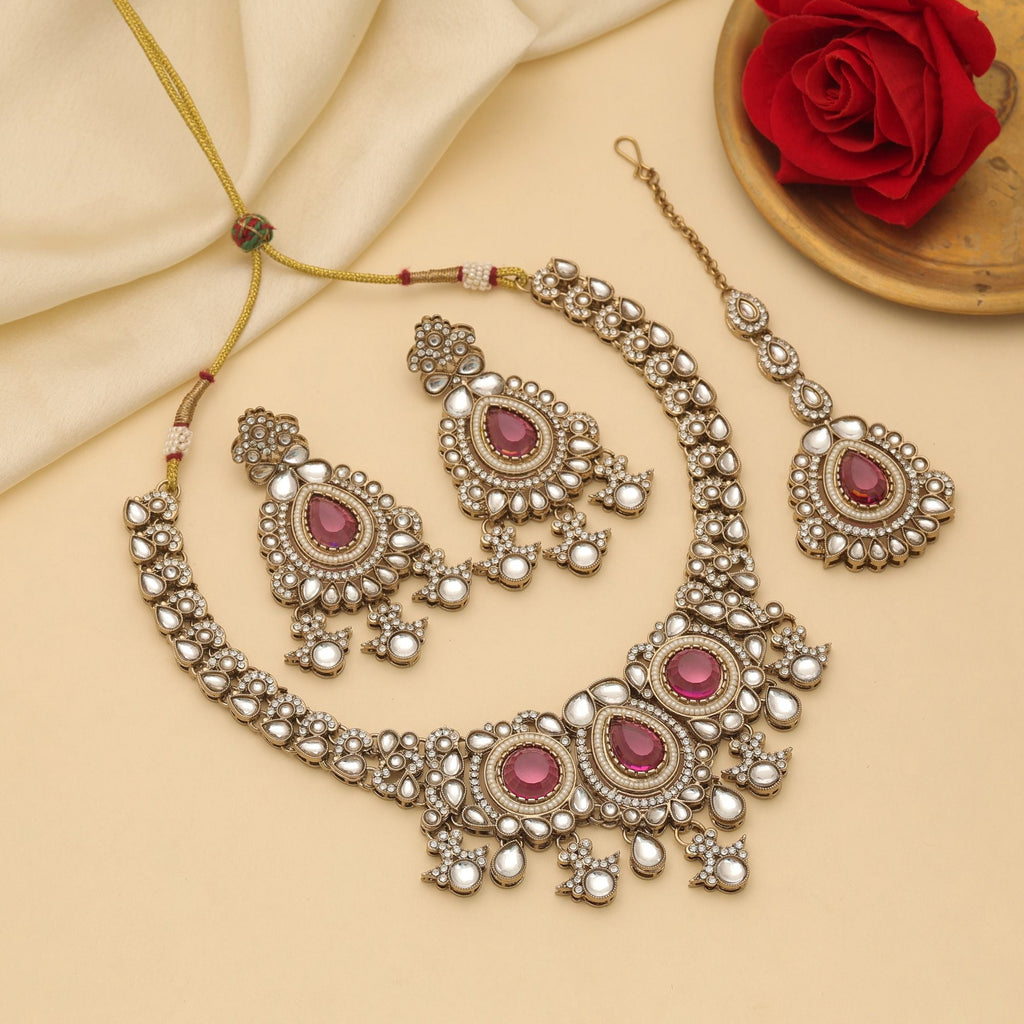 Rani Color Kundan Necklace Set