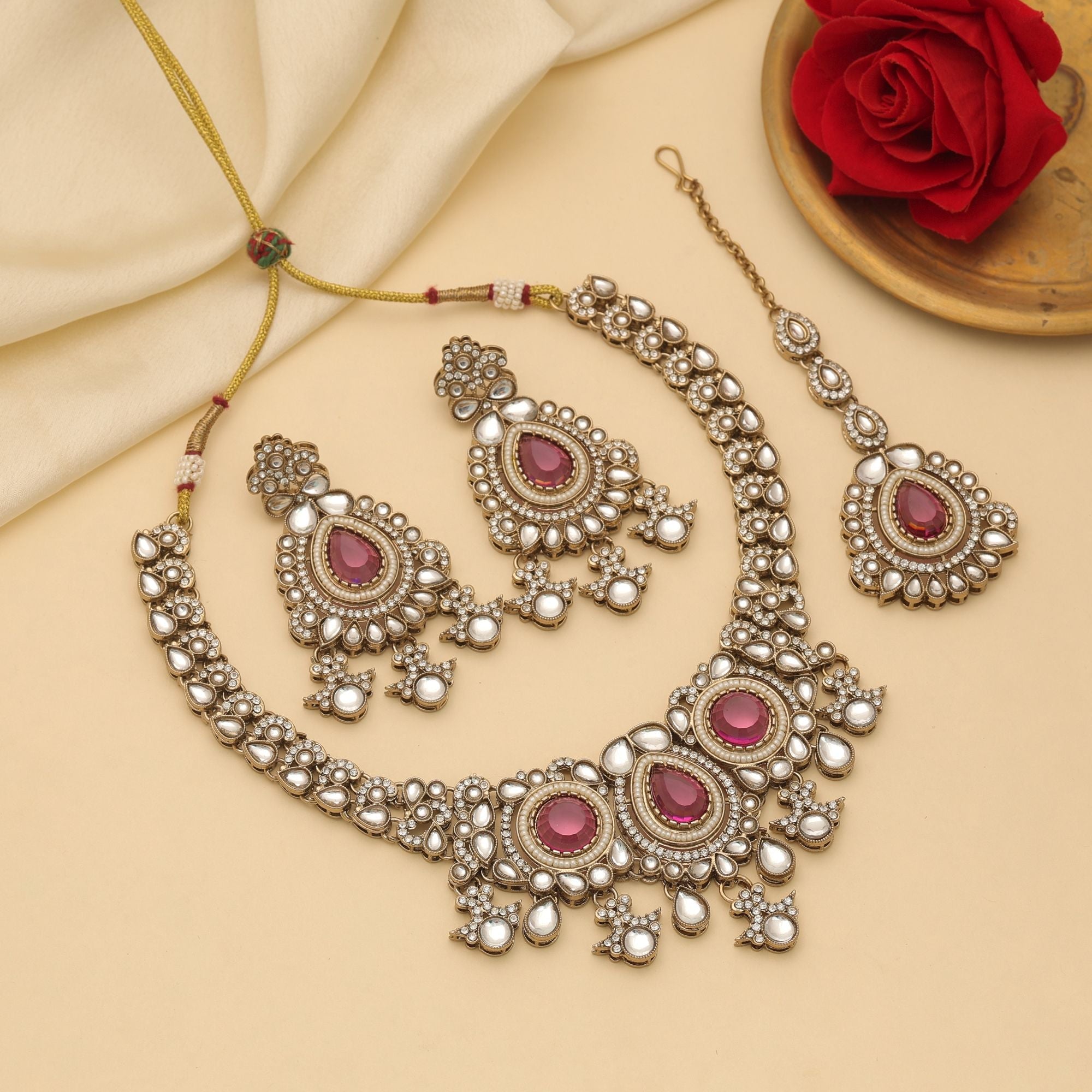 Rani Color Kundan Necklace Set
