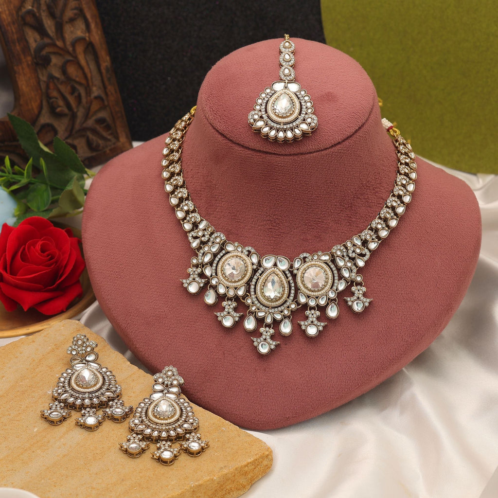 White Color Kundan Necklace Set
