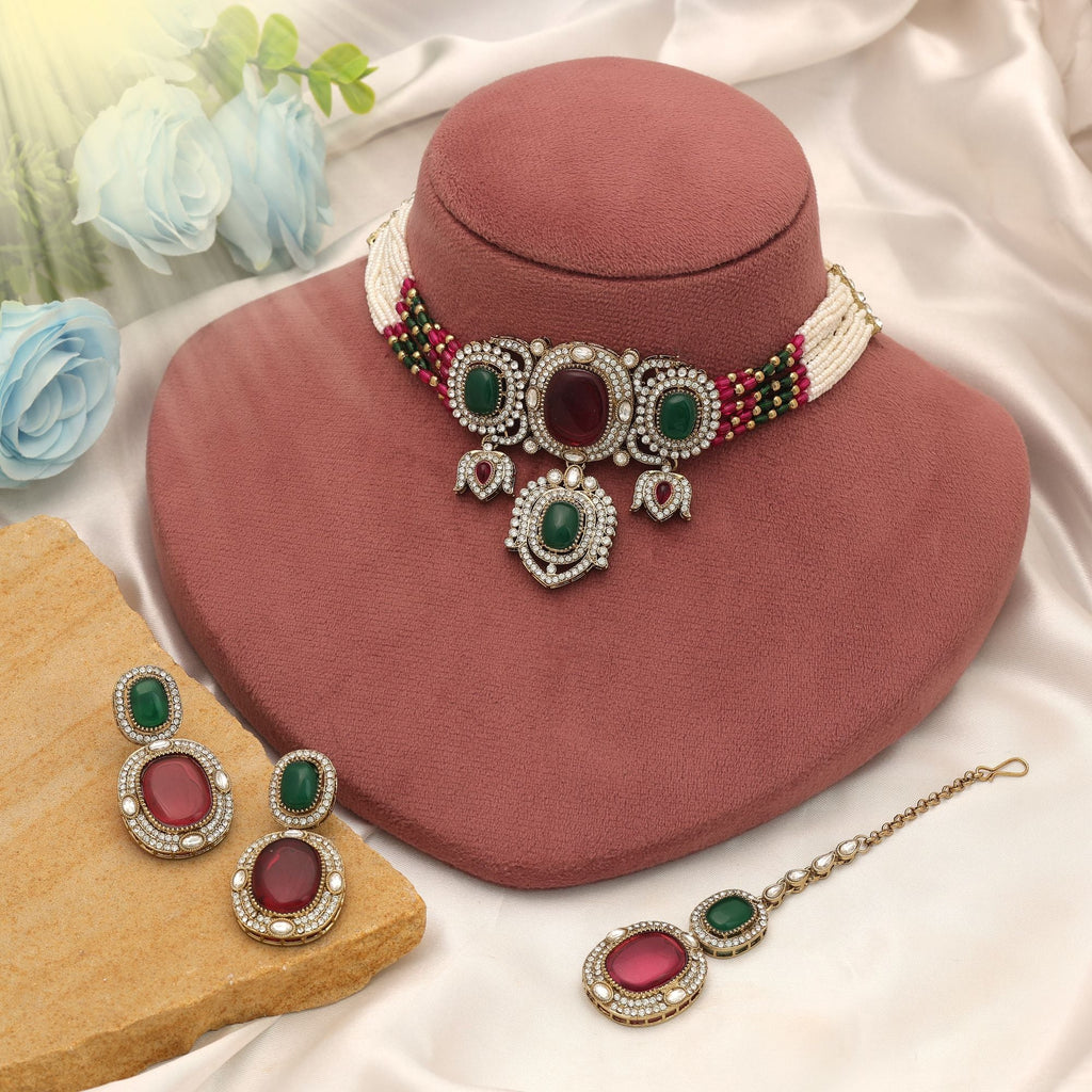 Rani & Green Color Choker Kundan Necklace Set