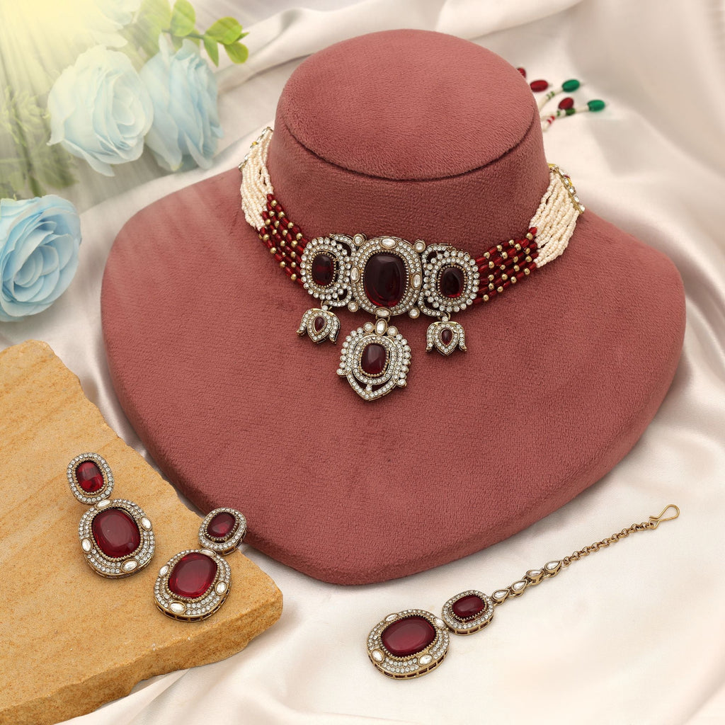 Rani Color Choker Kundan Necklace Set