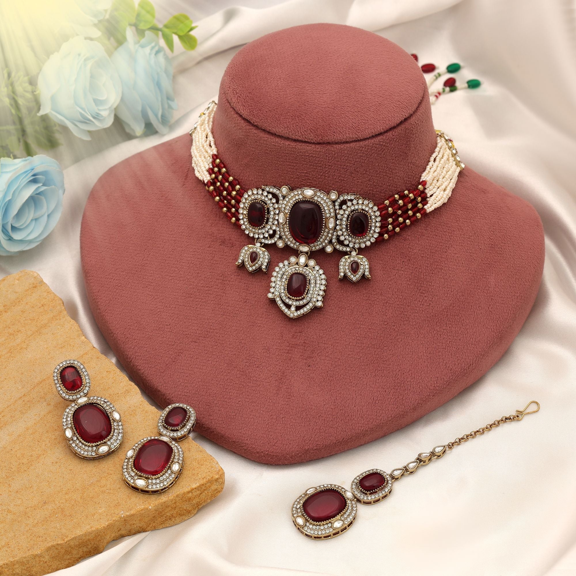 Rani Color Choker Kundan Necklace Set
