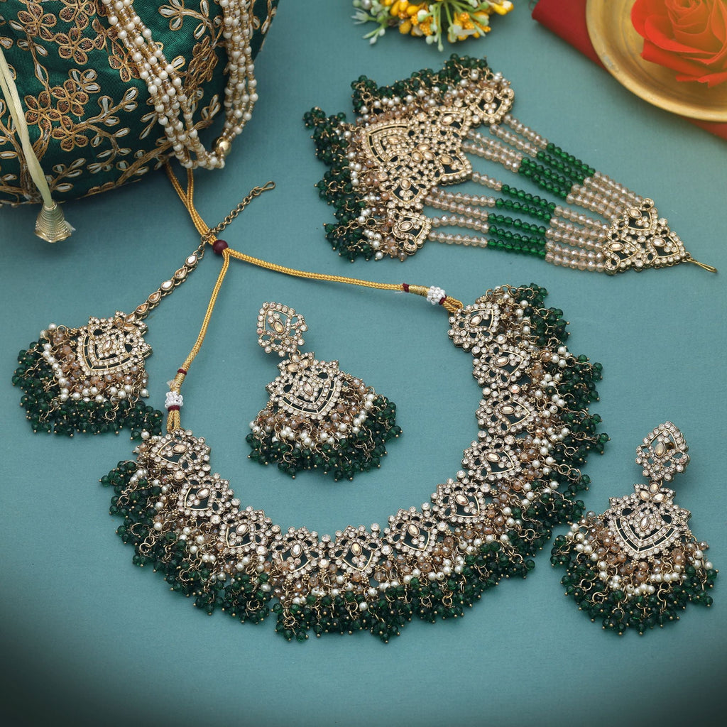 Green Color Kundan Necklace Set