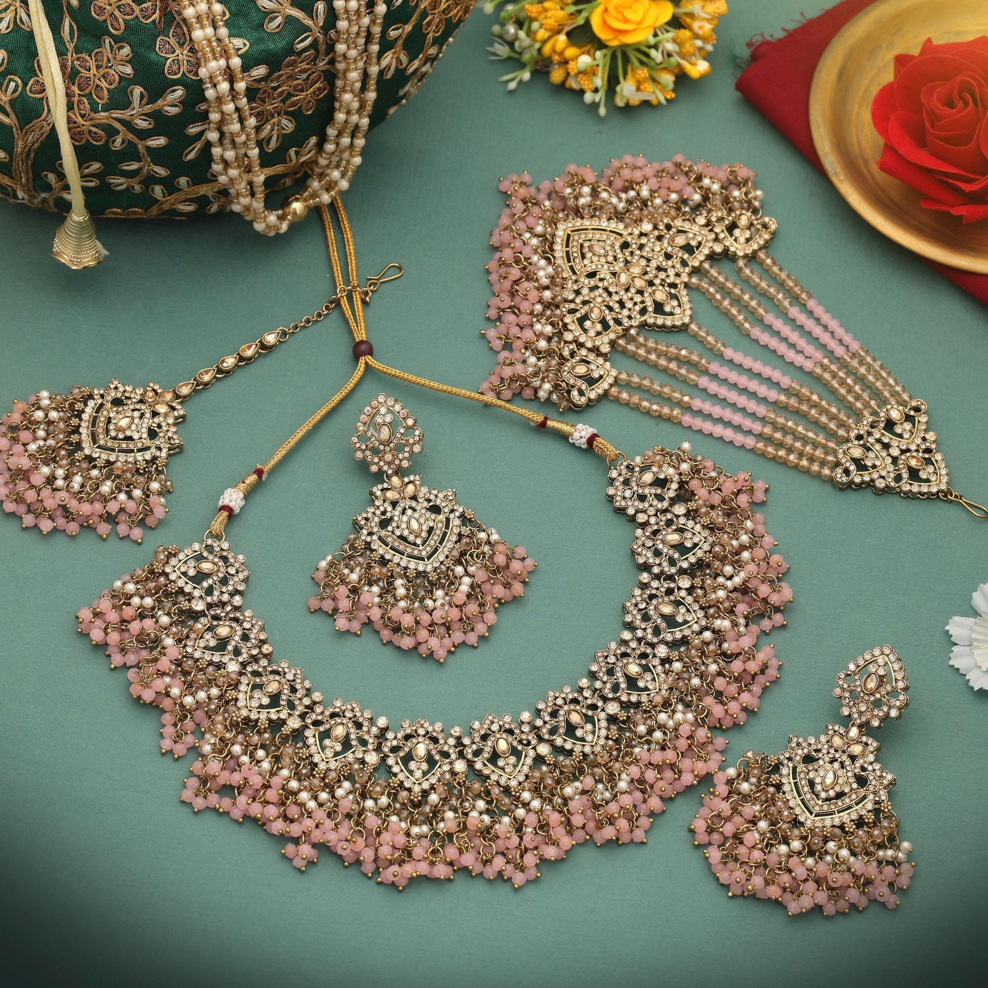 Light Pink Color Kundan Necklace Set