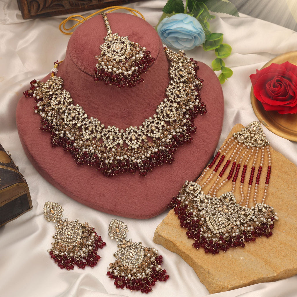 Maroon Color Kundan Necklace Set
