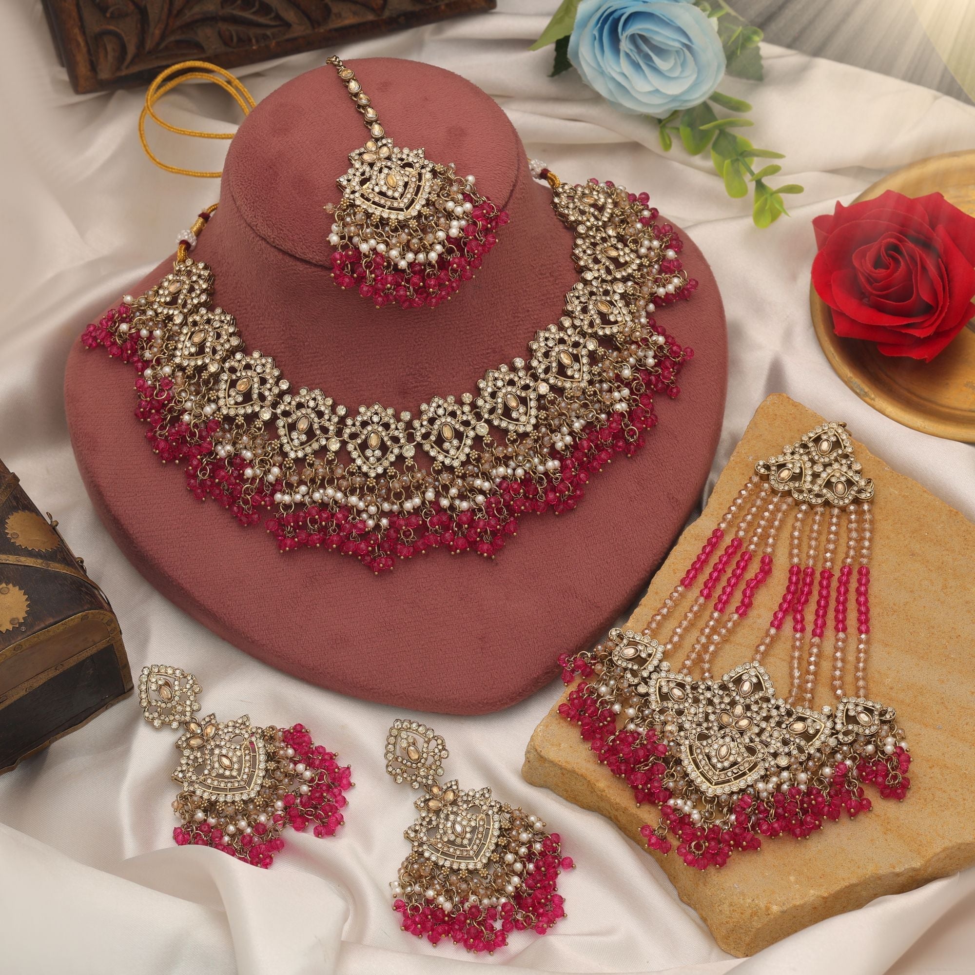 Rani Color Kundan Necklace Set