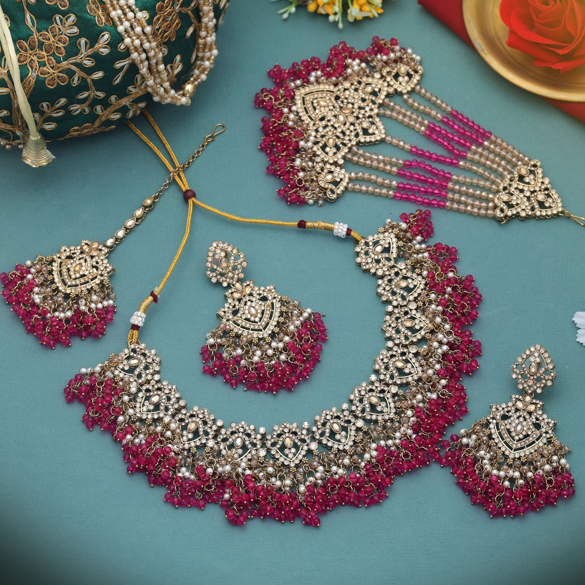 Rani Color Kundan Necklace Set