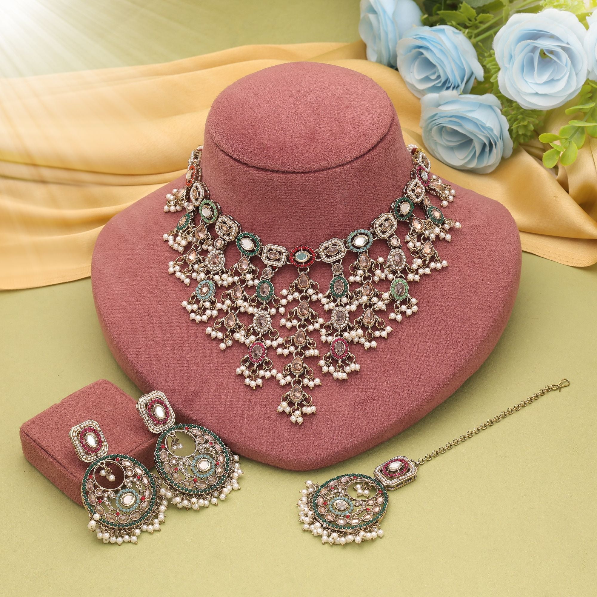 Multi Color Festive Kundan Necklace Set