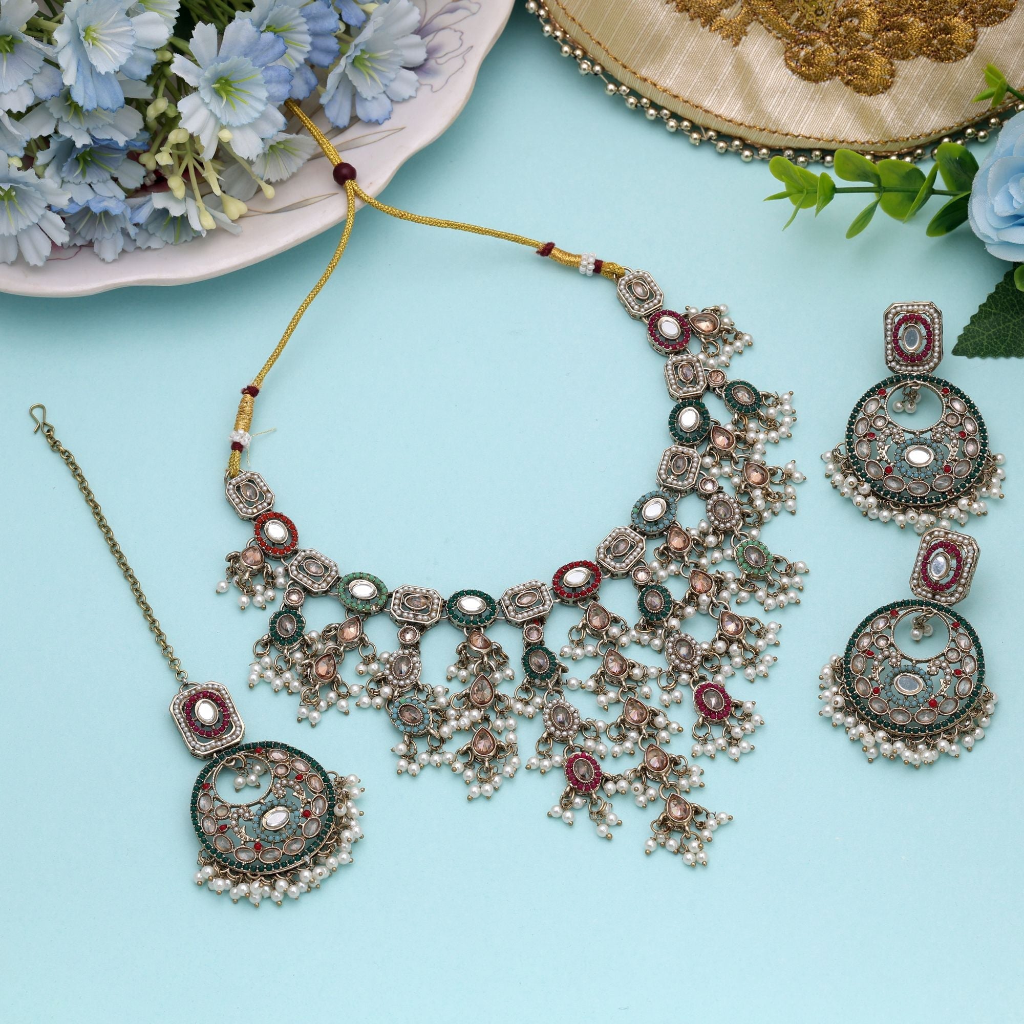 Multi Color Festive Kundan Necklace Set