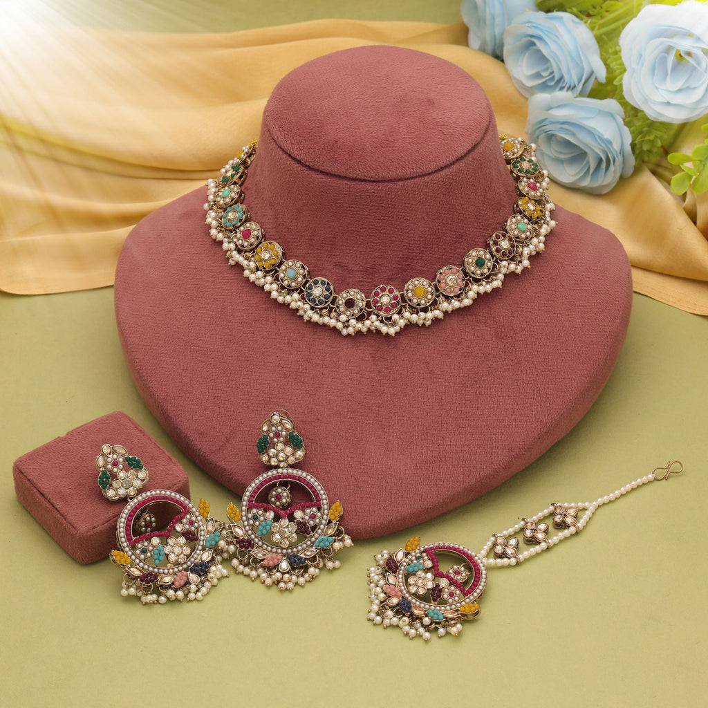 Multi Color Ethnic Kundan Necklace Set