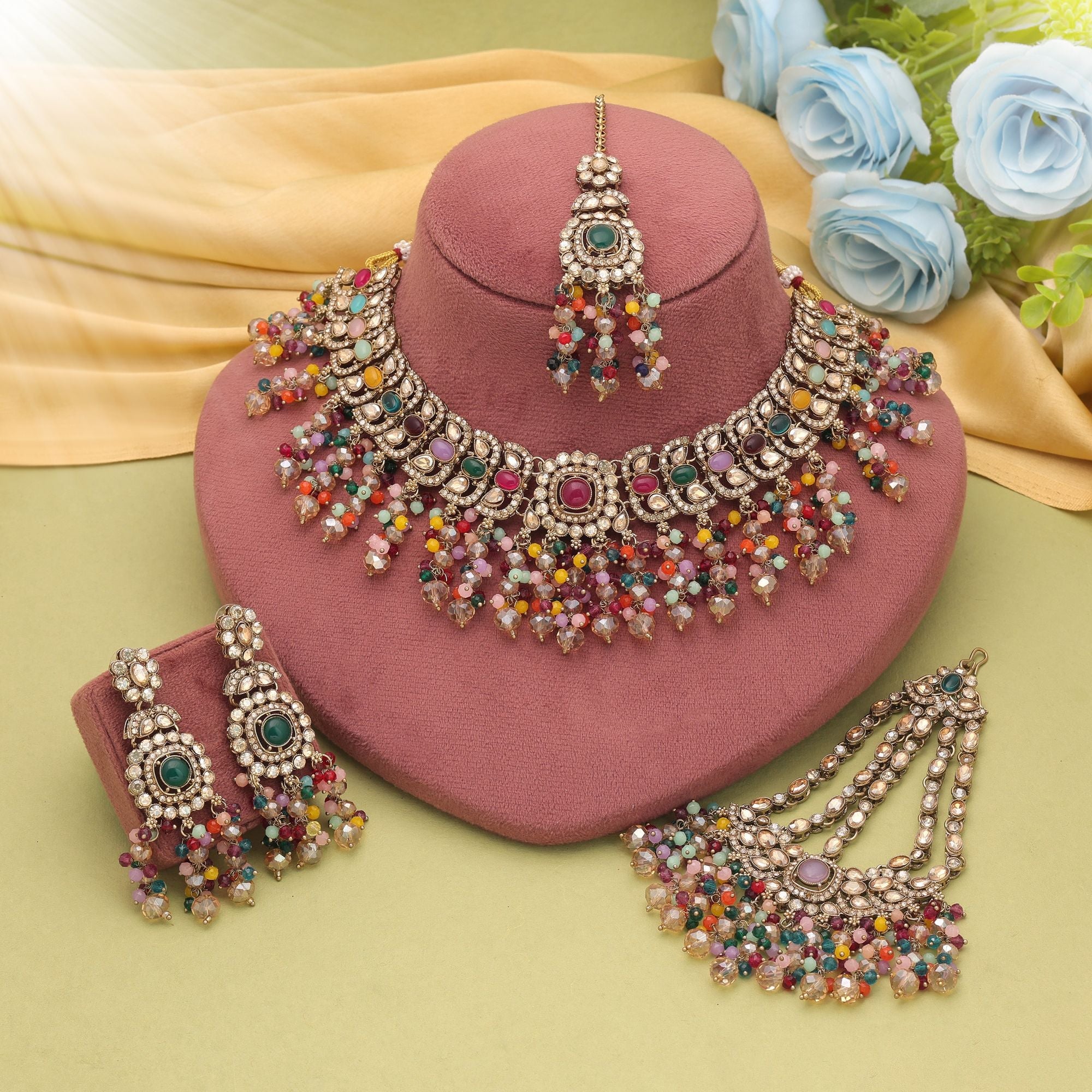 Multi Color Elegant Kundan Necklace Set