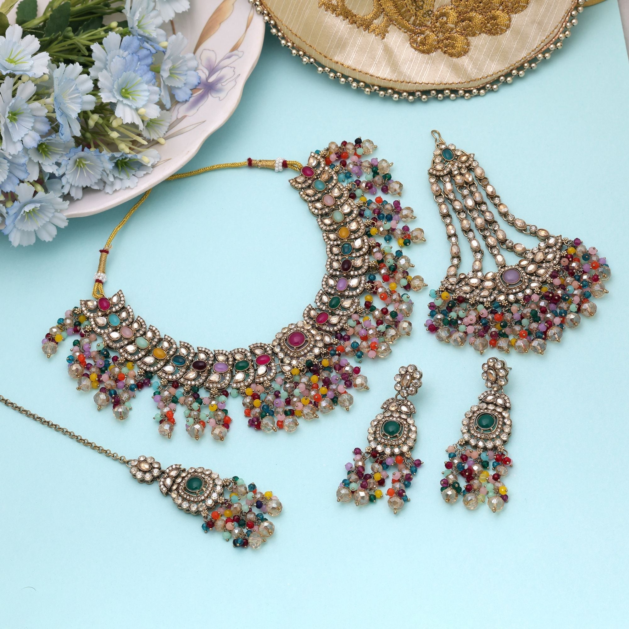 Multi Color Elegant Kundan Necklace Set