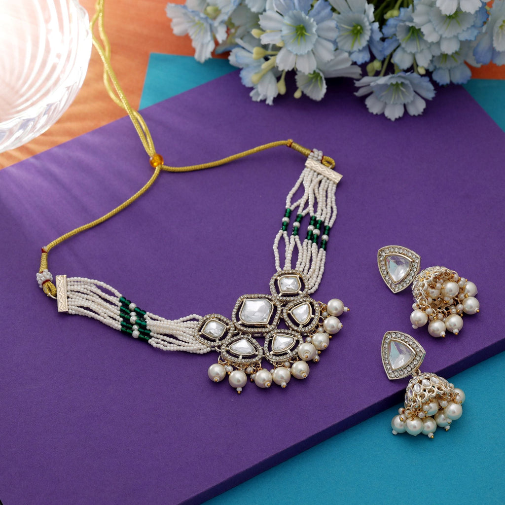 White Color Choker Kundan Necklace Set