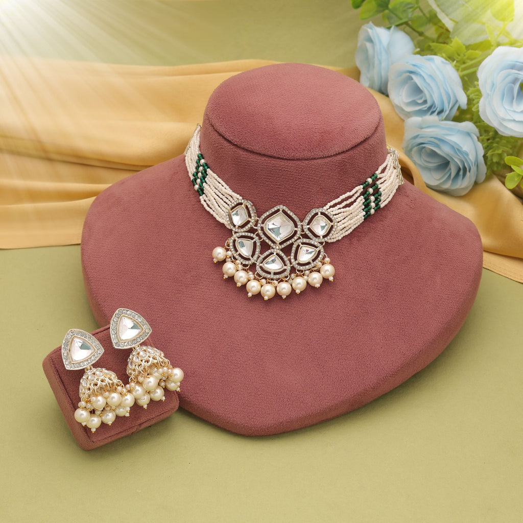 White Color Choker Kundan Necklace Set