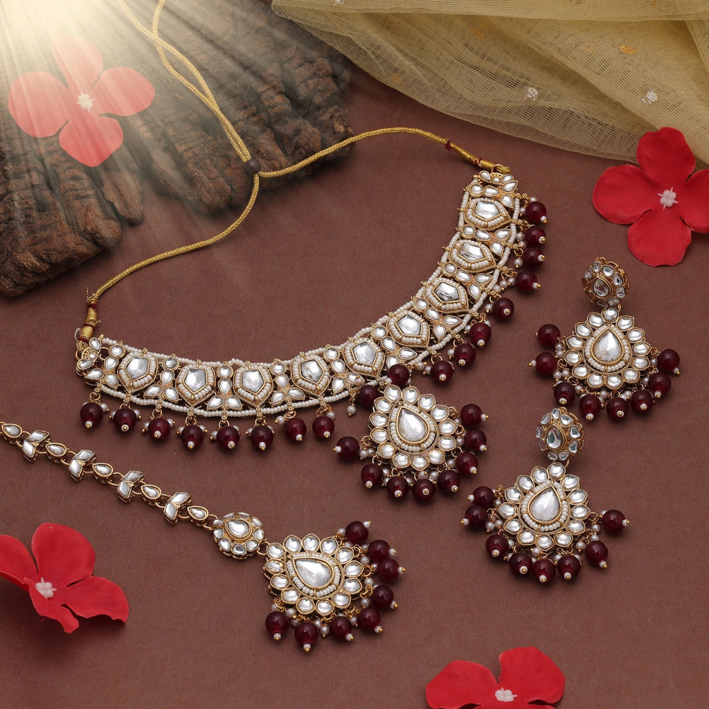 Maroon Color Traditional Kundan Necklace Set