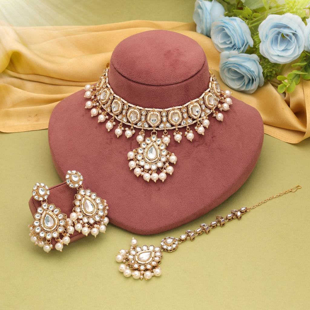 White Color Wedding Kundan Necklace Set