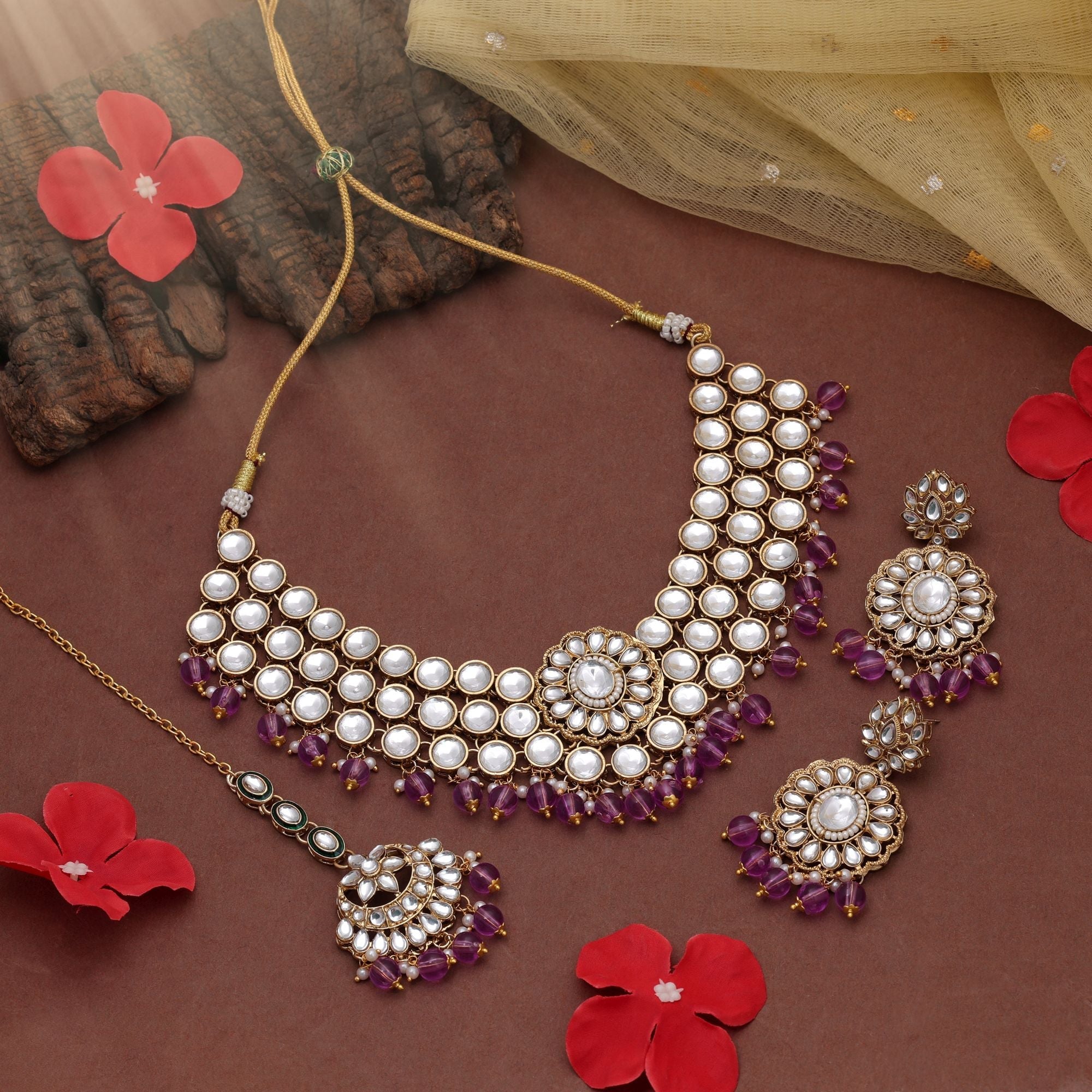 Light Purple Color Kundan Necklace Set