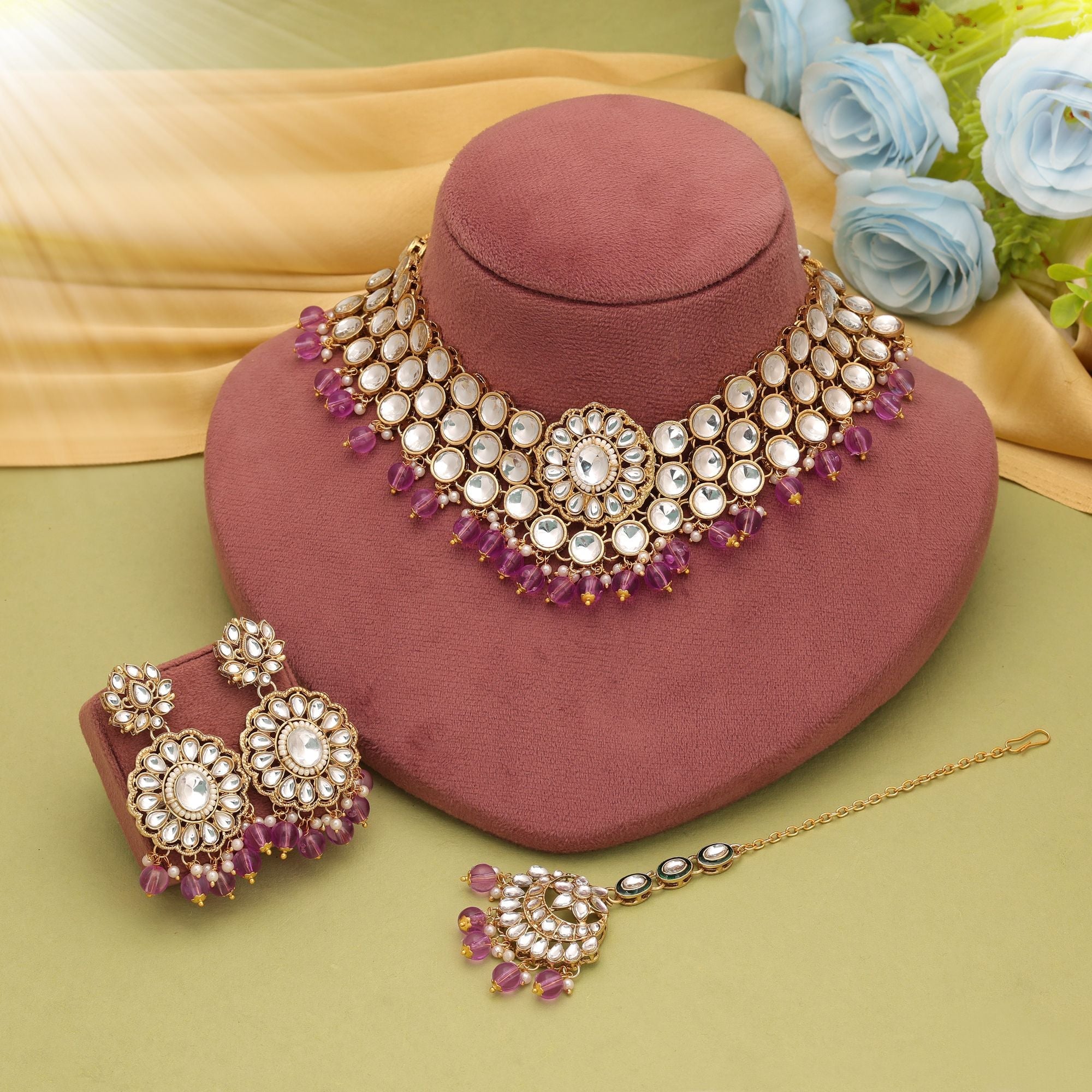Light Purple Color Kundan Necklace Set