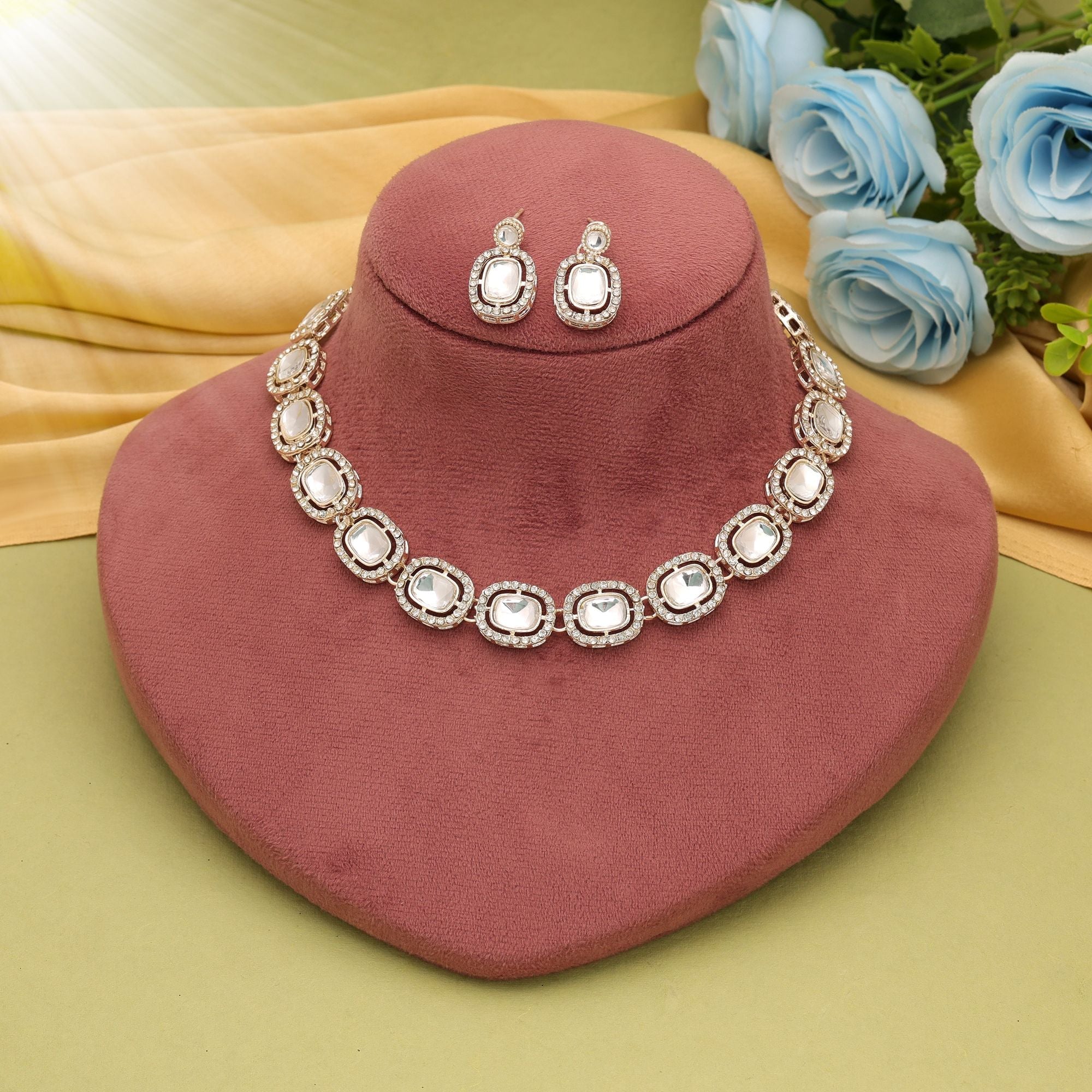 White Color Bridal Kundan Necklace Set