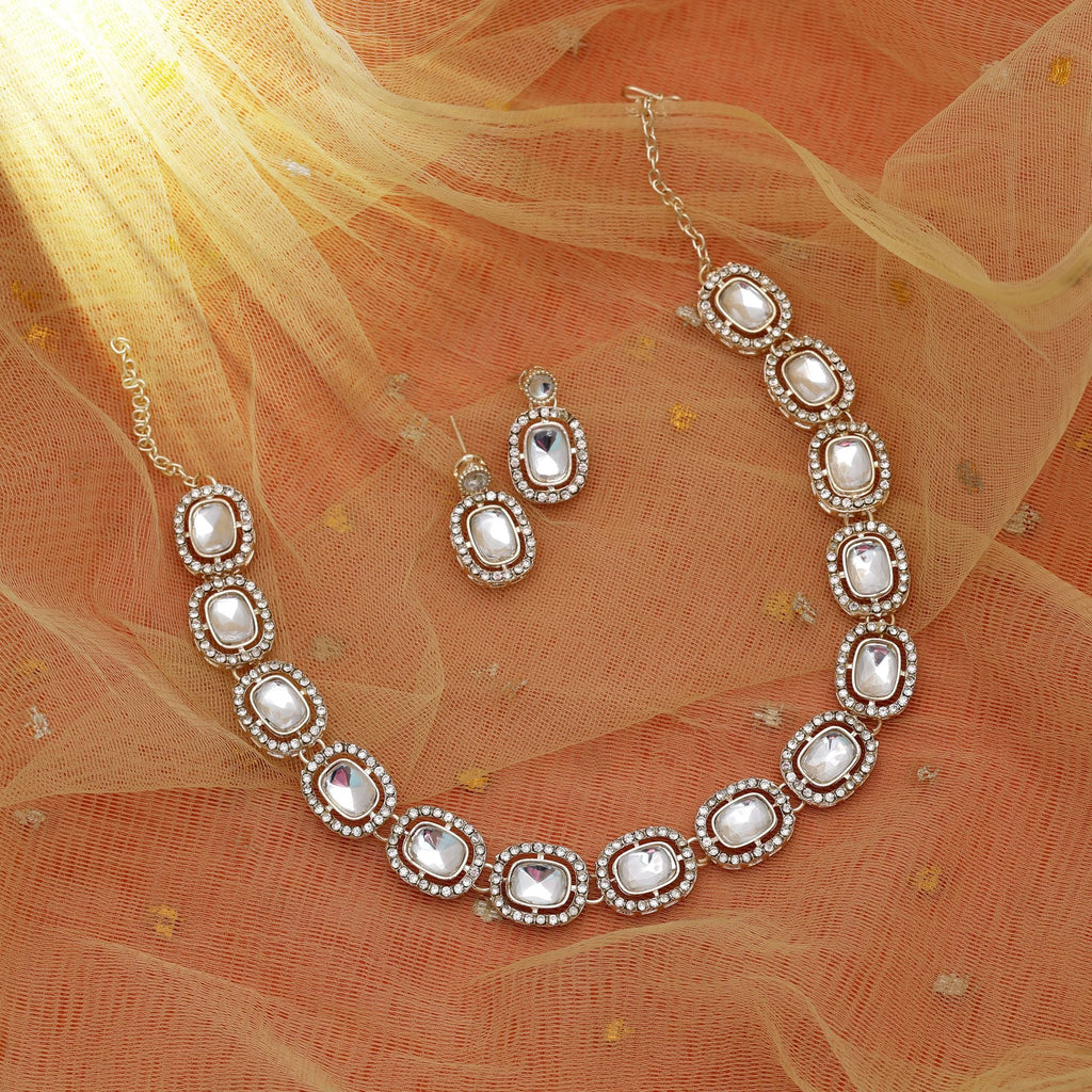 White Color Bridal Kundan Necklace Set