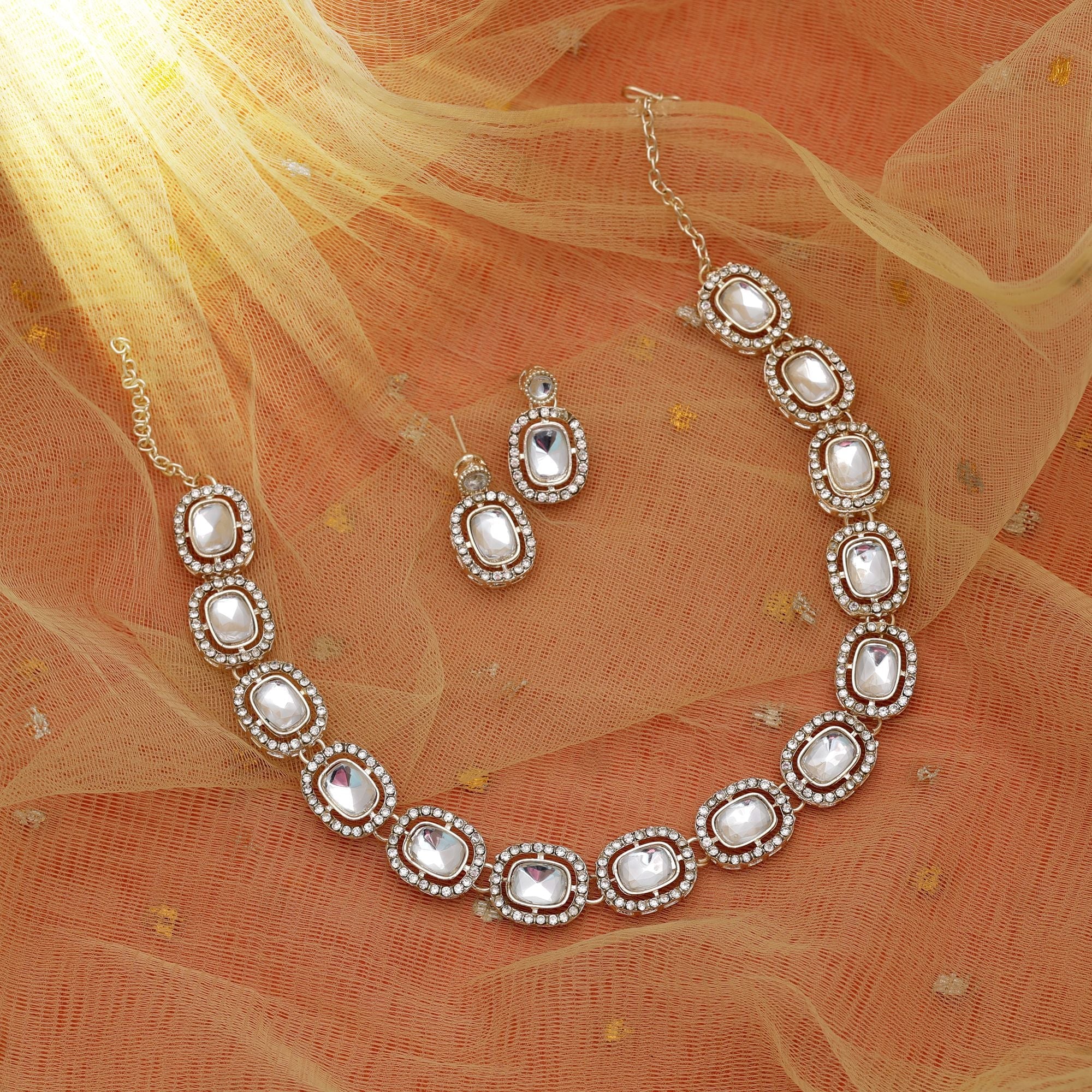 White Color Bridal Kundan Necklace Set