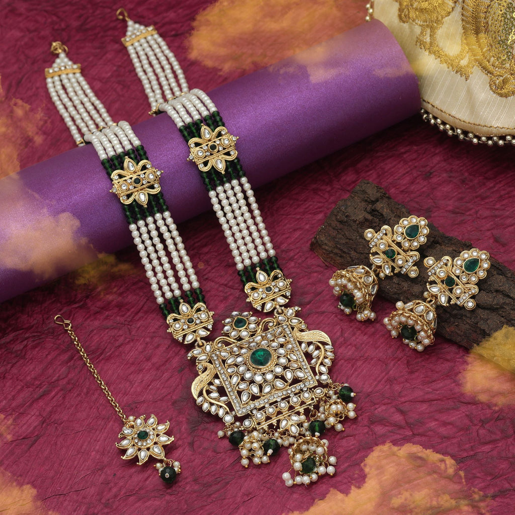 Green Color Long Kundan Necklace Set