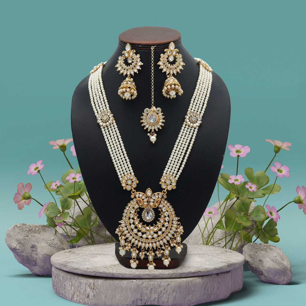 White Color Royal Long Kundan Necklace Set