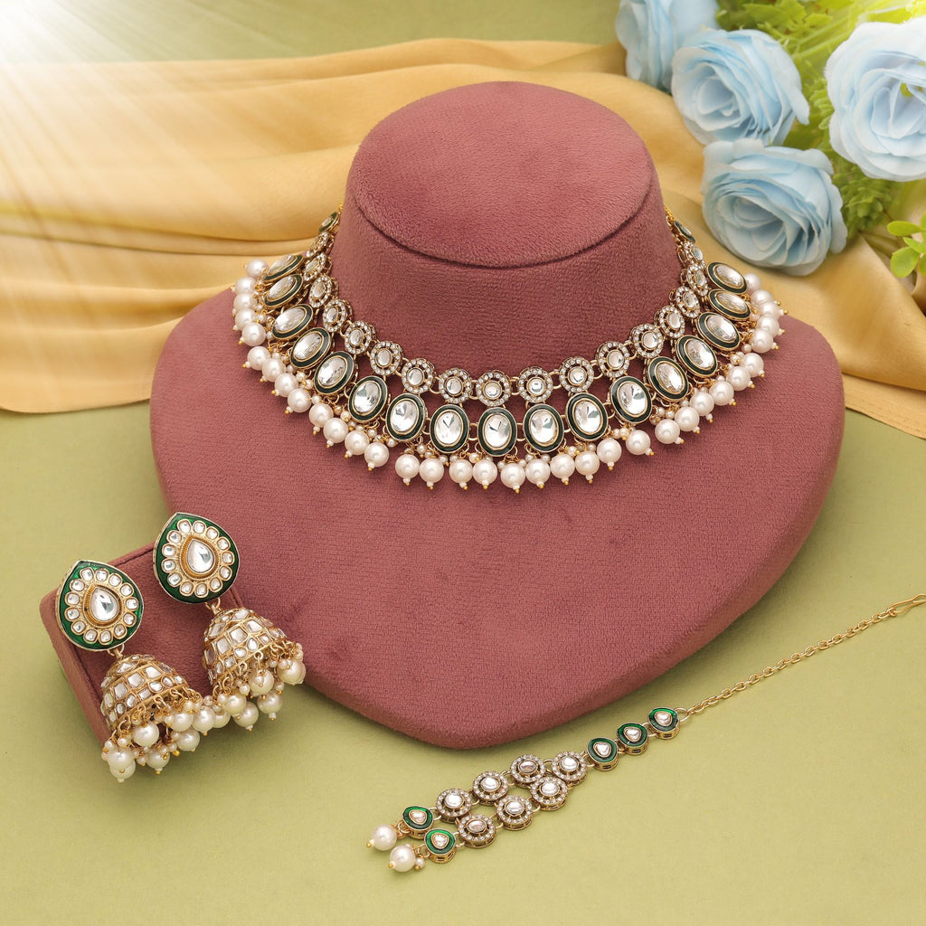 White Color Festive Kundan Necklace Set