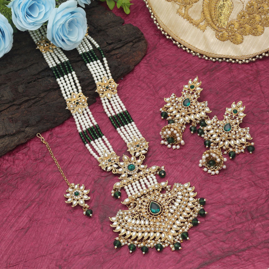 Green Color Ethnic Long Kundan Necklace Set