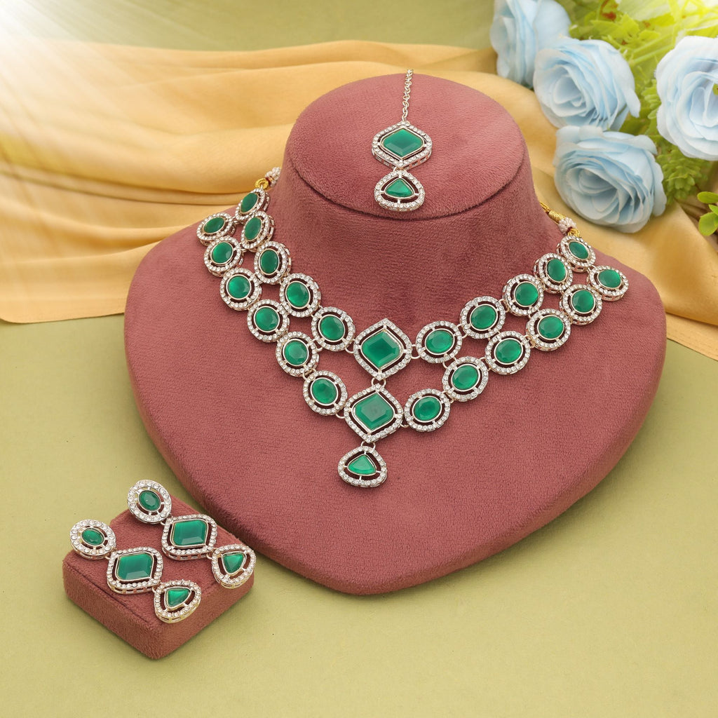 Green Color Party Kundan Necklace Set