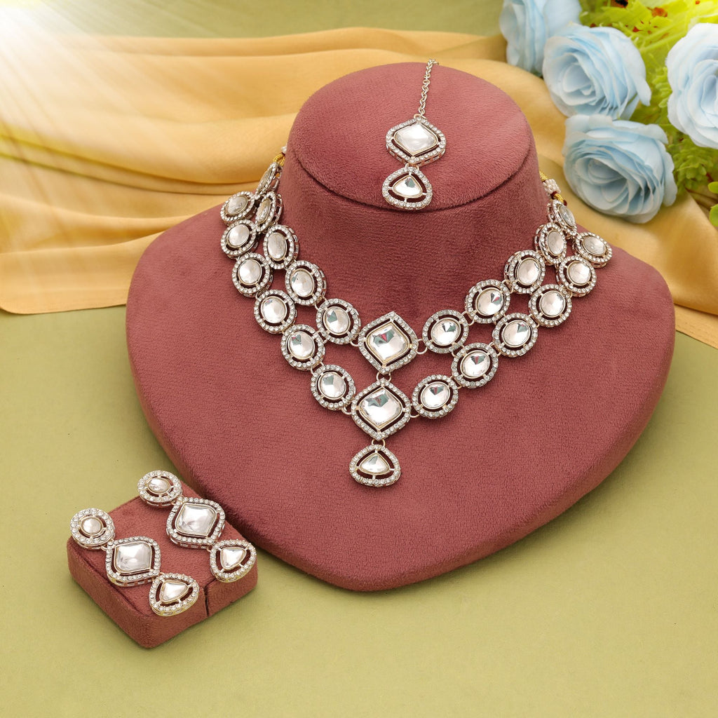 White Color Royal Kundan Necklace Set