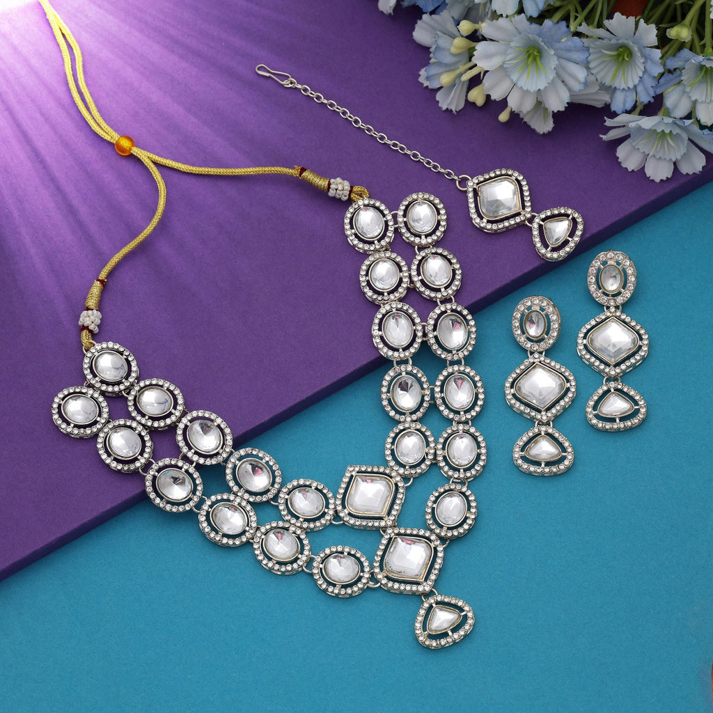 White Color Royal Kundan Necklace Set